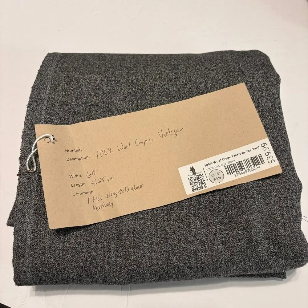 100% Wool Crepe Fabric Gray 60